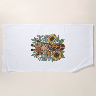 Vintage graviertes Giraffe Sonnenblume Blumenhemd_ Strandtuch