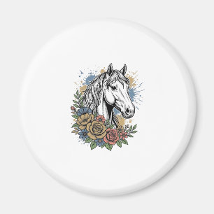 Vintage graviertes Pferd-Blumen-Vektor-Shirt-Desig Magnet