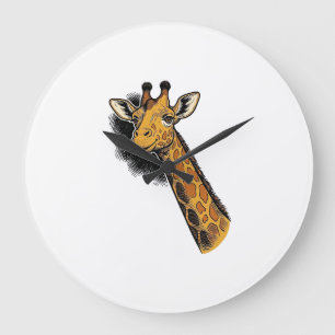 Vintage graviertes süßes Giraffen-Shirt-Design_1 Große Wanduhr