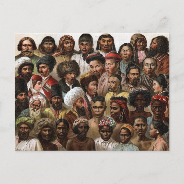 Vintage Gravur "Völker Asiens" C19 Postkarte (Vorderseite)