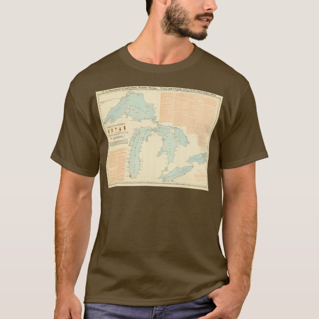 Vintage Great Lakes Shipwrecks Map 1894  T-Shirt (Vorderseite)
