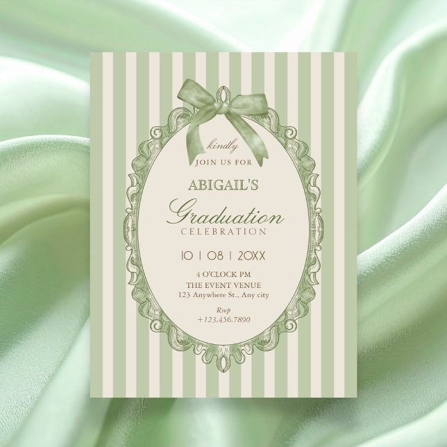 Vintage green elegant sweet bow graduation einladung (Von Creator hochgeladen)