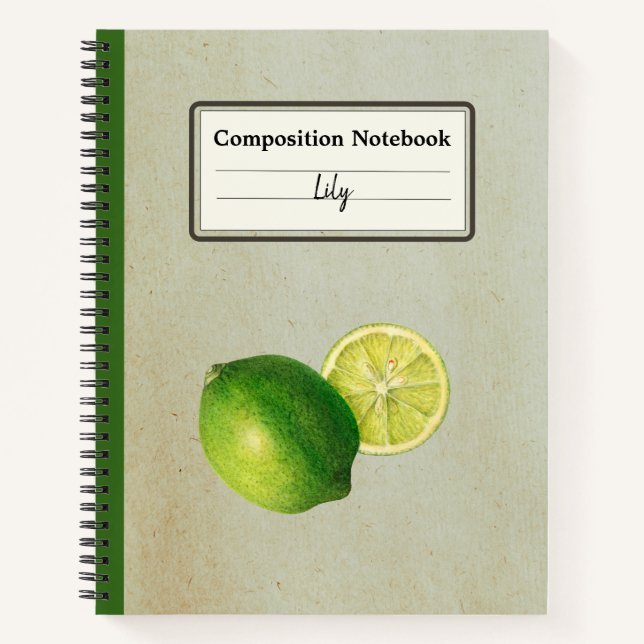 Vintage Green Lemon Illustration Personalisiert Co Notizbuch (Vorderseite)