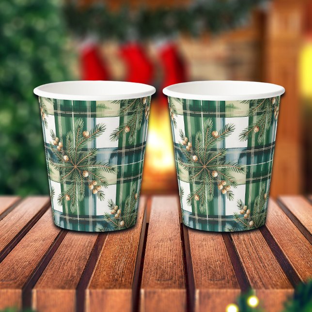 Vintage Green White Gingham Pattern Pappbecher (Von Creator hochgeladen)