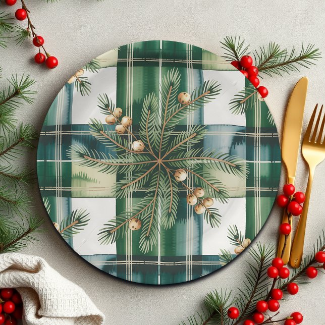 Vintage Green White Gingham Pattern Pappteller (Von Creator hochgeladen)