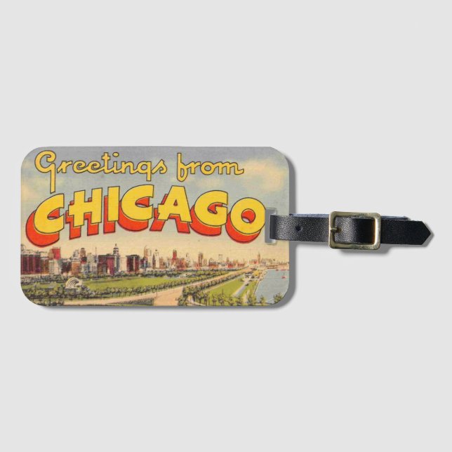 Vintage Greeting from Chicago  Gepäckanhänger (Vorderseite (Horizontal))