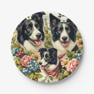 Vintage Grenz-Collie-Illustration Pappteller