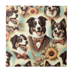 Vintage Grenz-Collie-Luustration Fliese