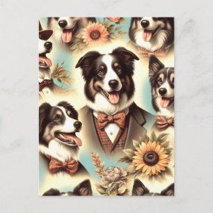 Vintage Grenz-Collie-Luustration Postkarte