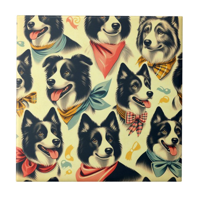 Vintage Grenze Collie Seamless Fliese (Vorderseite)
