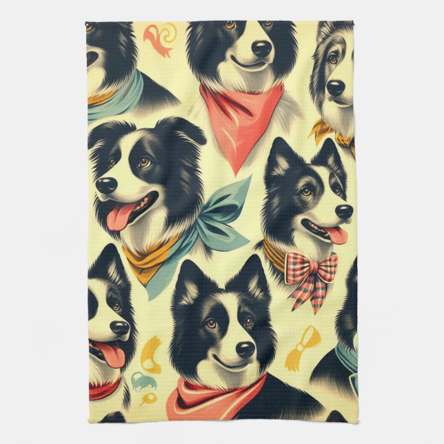 Vintage Grenze Collie Seamless Geschirrtuch (Vertikal)