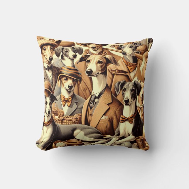 Vintage Greyhound Illustration Kissen (Vorderseite)