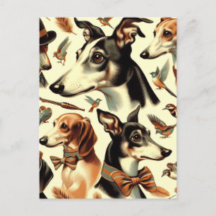 Vintage Greyhound Illustration Postkarte