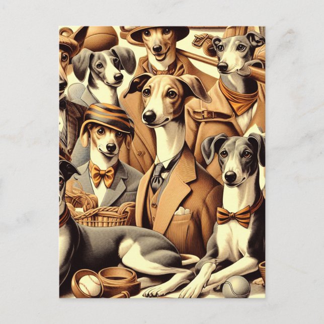 Vintage Greyhound Illustration Postkarte (Vorderseite)