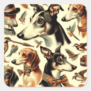 Vintage Greyhound Illustration Quadratischer Aufkleber