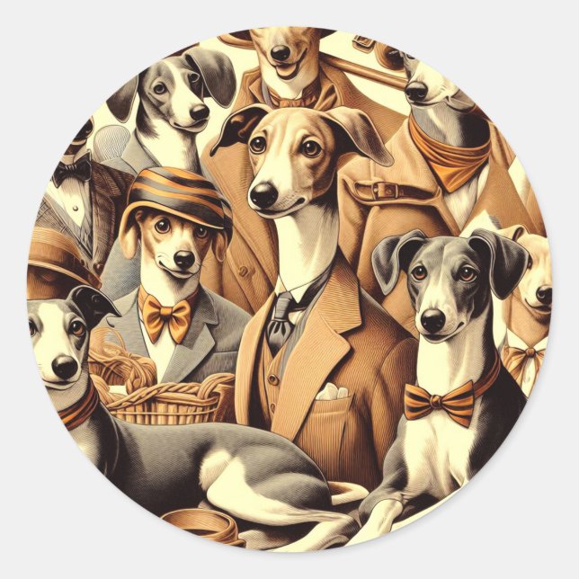 Vintage Greyhound Illustration Runder Aufkleber (Vorderseite)