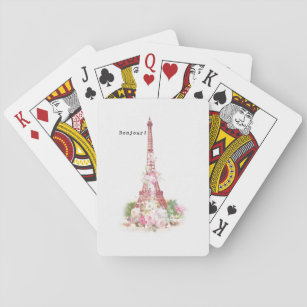Vintage, griechisch-rosa Blume Paris Eiffelturm Spielkarten