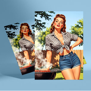 Vintage Grill Pin-up Postkarte