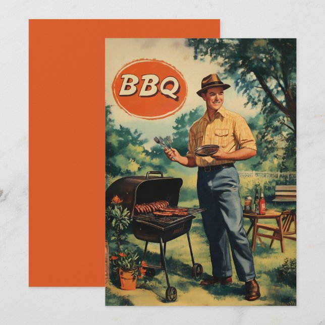 Vintage GRILLEN Freude: Klassischer Backyard Cooko Einladung (Vorne/Hinten)