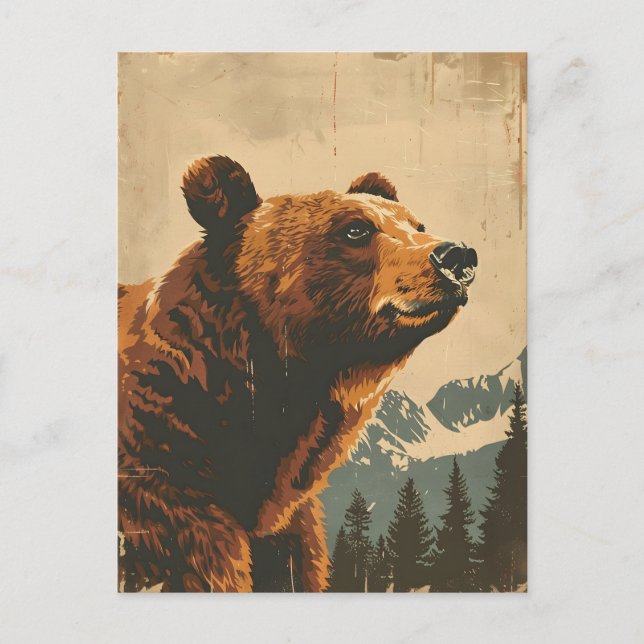 Vintage Grizzly Illustration Postkarte (Vorderseite)