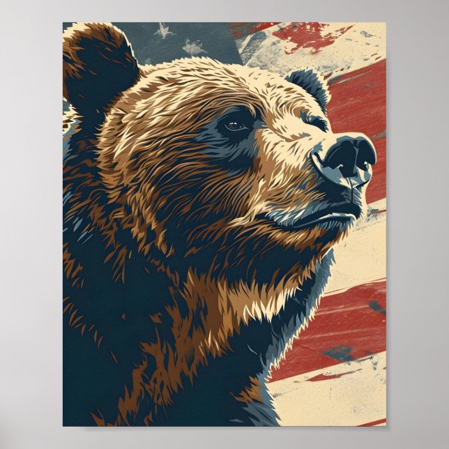 Vintage Grizzy-amerikanische Flagge Poster (Vorne)