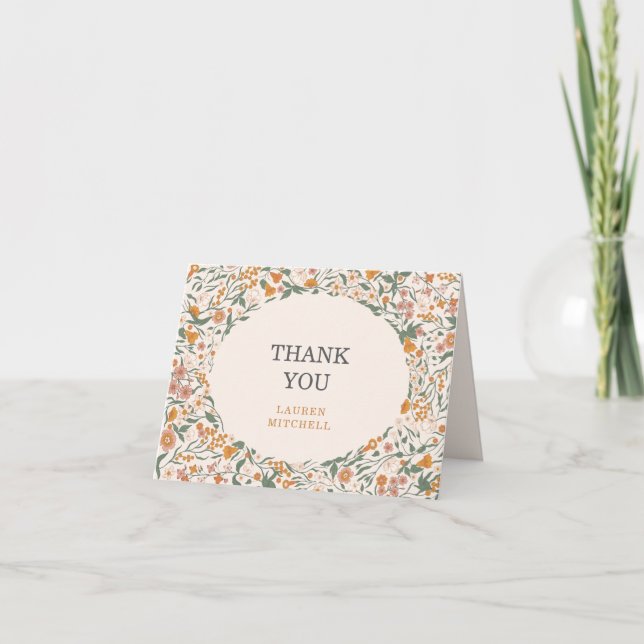 Vintage Groovy Boho Floral Bridal Shower Dankeskarte (Vorderseite)