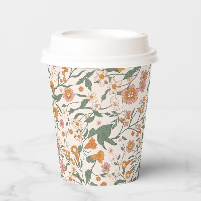 Vintage Groovy Boho Floral Bridal Shower Pappbecher (Vorderseite)