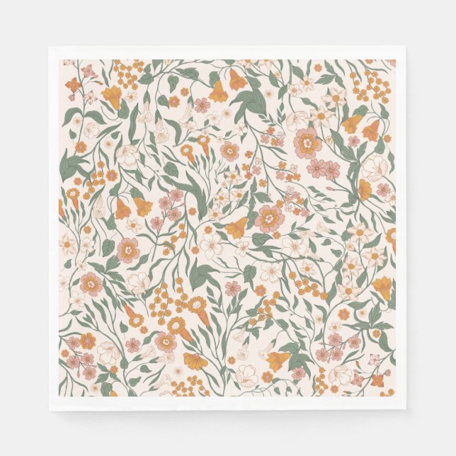 Vintage Groovy Boho Floral Bridal Shower Serviette (Vorderseite)