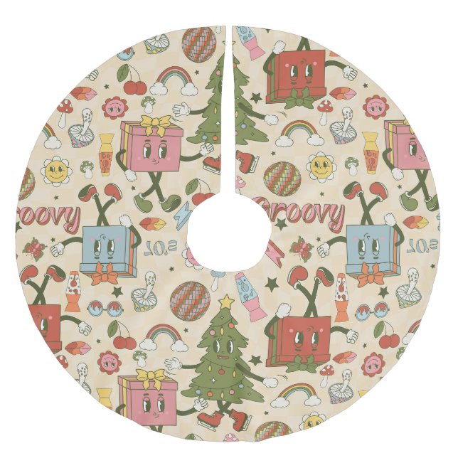 Vintage Groovy Disco Polyester Weihnachtsbaumdecke (Vorderseite)