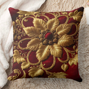 Vintage-Großblumenstickerei-Look Rotgold Kissen