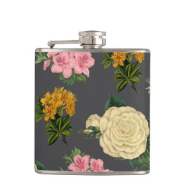 Vintage große Rosen Blumen Moody Dunkelgrau Flachmann