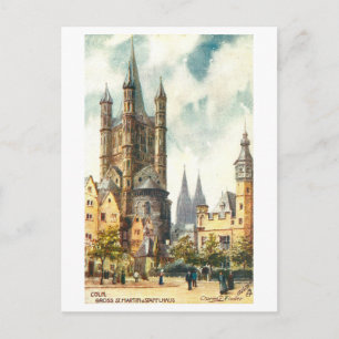 Vintage Große St. Martin Kirche, Köln, Deutschland Postkarte