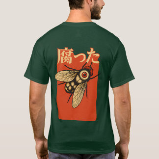 Vintage Grotesque Fliegenillustration auf Rot T-Shirt