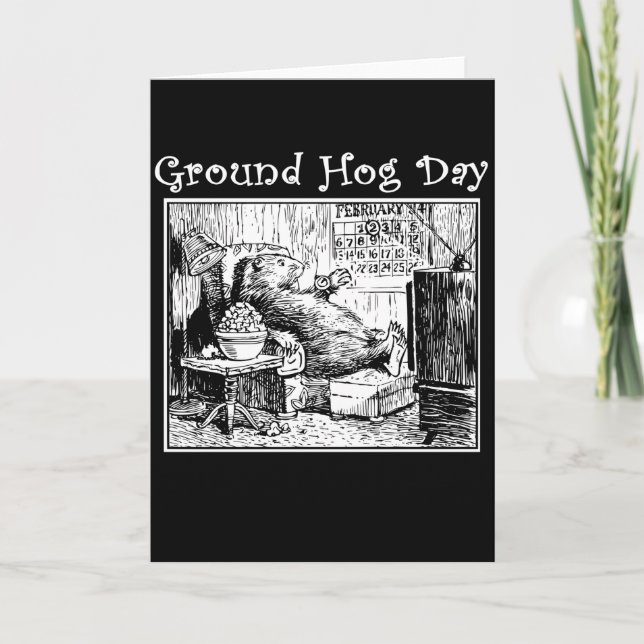 Vintage Groundhoday Schwarz-weiße Abbildung Karte (Vorderseite)