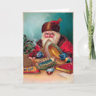 Vintage grumpy rauchender Weihnachtsmann Feiertags Feiertagskarte