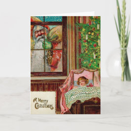Vintage Grumpy Window Santa Holiday Card Feiertagskarte