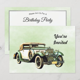 Vintage Grün Auto Aquarell Geburtstag Einladung
