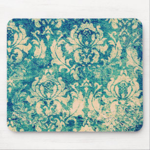 VIntage Grün Blau Blumen Damast Mousepad