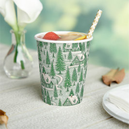 Vintage-Grün-Toile-Weihnachten-Festtage Pappbecher