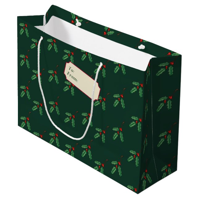 Vintage Grün Weihnachtsnachtsnachtsnachtsnachtsnac Große Geschenktüte (Vorderseite Schrägansicht)
