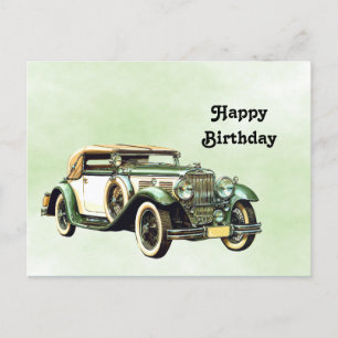 Vintage Grüne Auto Aquarell Geburtstag Postkarte