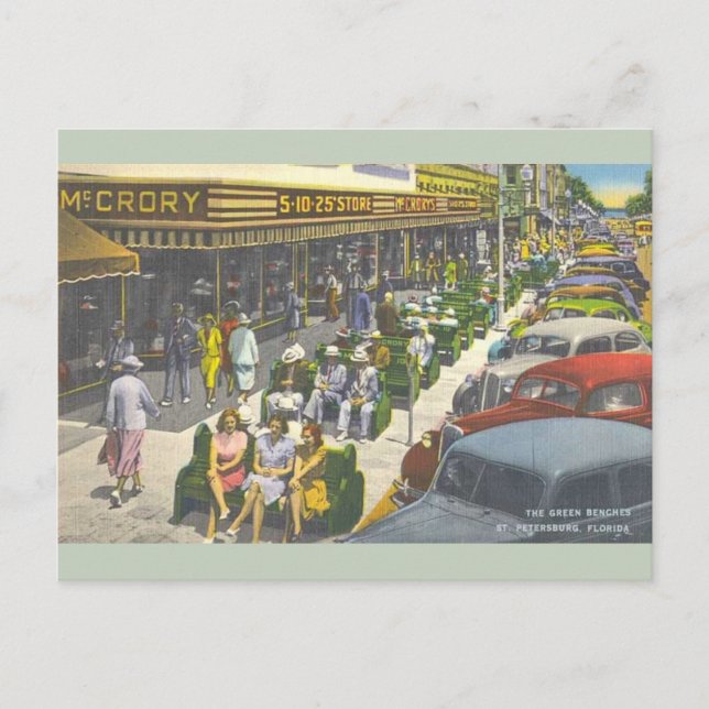 Vintage grüne Bänke St. Petersburg Postkarte (Vorderseite)
