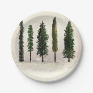 Vintage grüne Baum- des Waldesrustikale Woodsy Pappteller