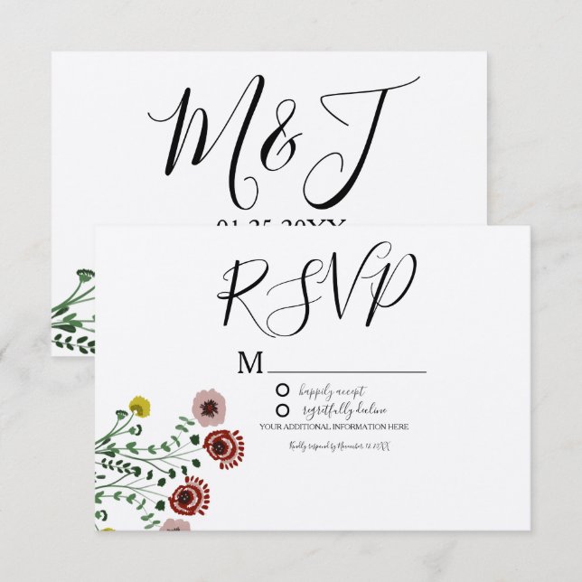 Vintage Grüne Botany Wedding RSVP Einladung (Vorne/Hinten)