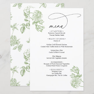 Vintage Grüne Florale Moderne Schrift Hochzeitsmen