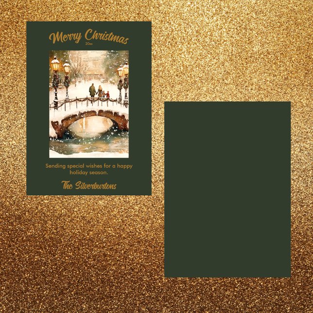 Vintage grüne, goldene Weihnachtslandschaft (Von Creator hochgeladen)