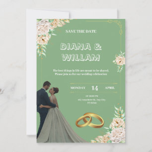 Vintage grüne Hochzeit Einladung
