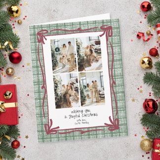 Vintage-grüne Karo-Weihnachtsfotokarte Karte