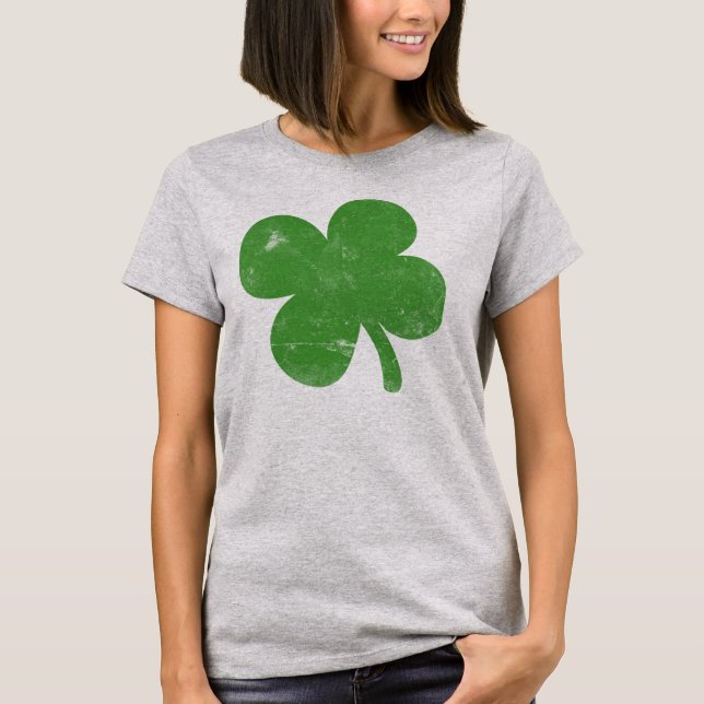 Vintage grüne Kleeblatt-Damen T-Shirt (Vorderseite)