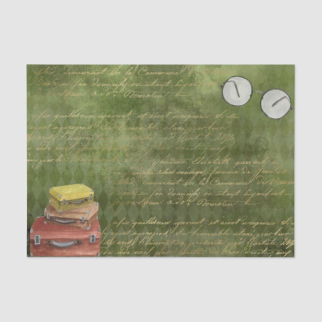 Vintage grüne Koffer und Glasdekoupage Seidenpapier (Vorderseite)